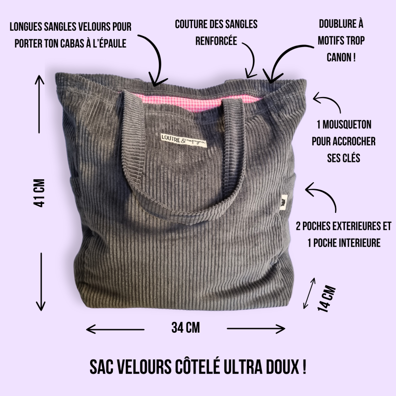 Le sac en velours côtelé gris souris