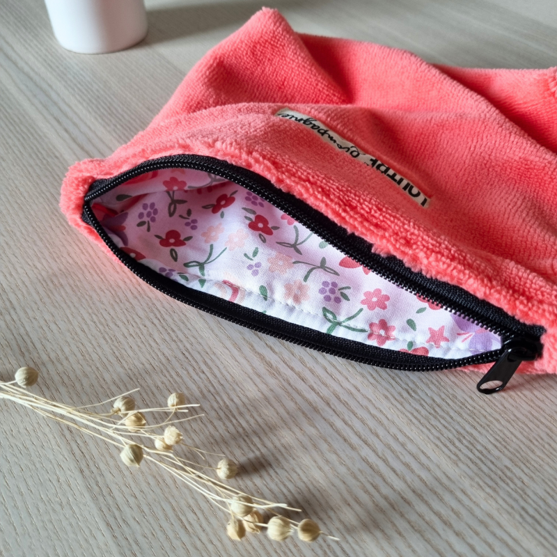 Trousse en éponge de bambou - corail