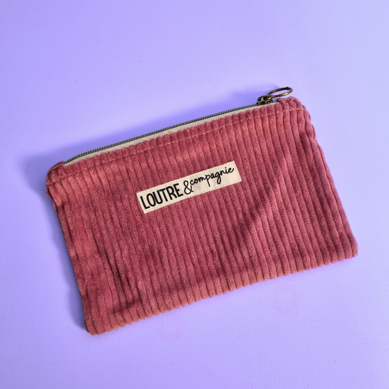 Pochette velours côtelé - vieux rose